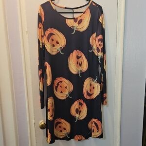 Pumpkin Print Long Sleeve Dress